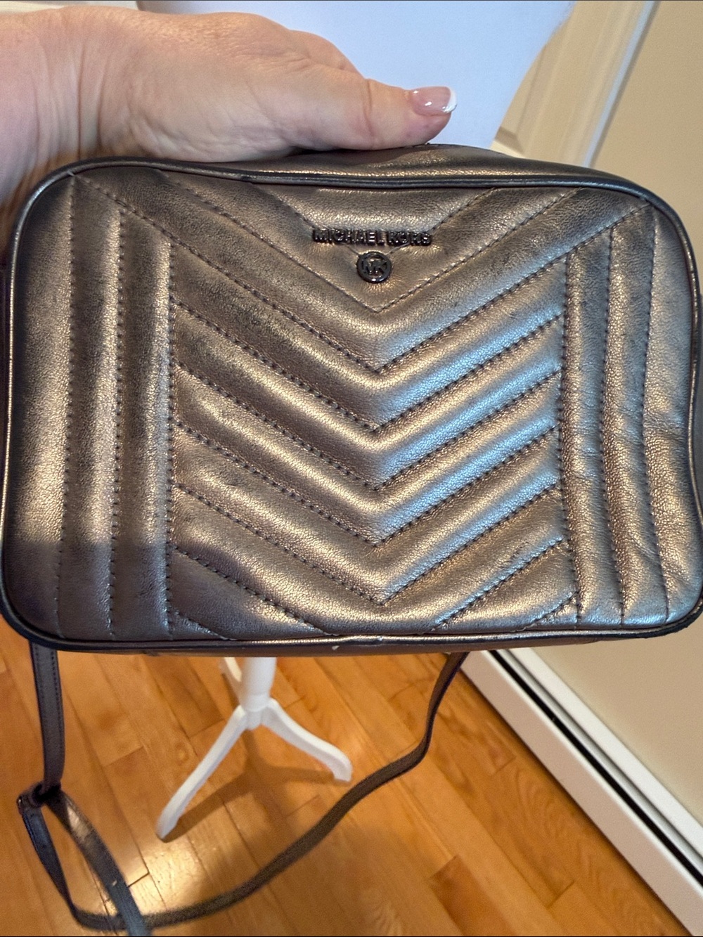 Michael Kors Quilted Chevron Crossbody Bag - dark silver